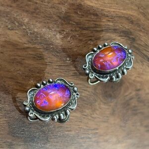 Vintage Firey Dragon’s Breathe Sterling silver clip on Earrings